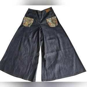 Aliska Jeans Extreme Wide-Leg 90s Vintage Patchwork Denim RAVER Pants S 7/8